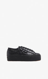Baskets en cuir embossé croco - Noir
