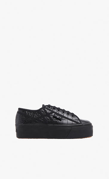 Baskets en cuir embossé croco - Noir