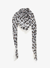 Foulard Pashmina Léopard en cachemire et soie - Blanc & Noir