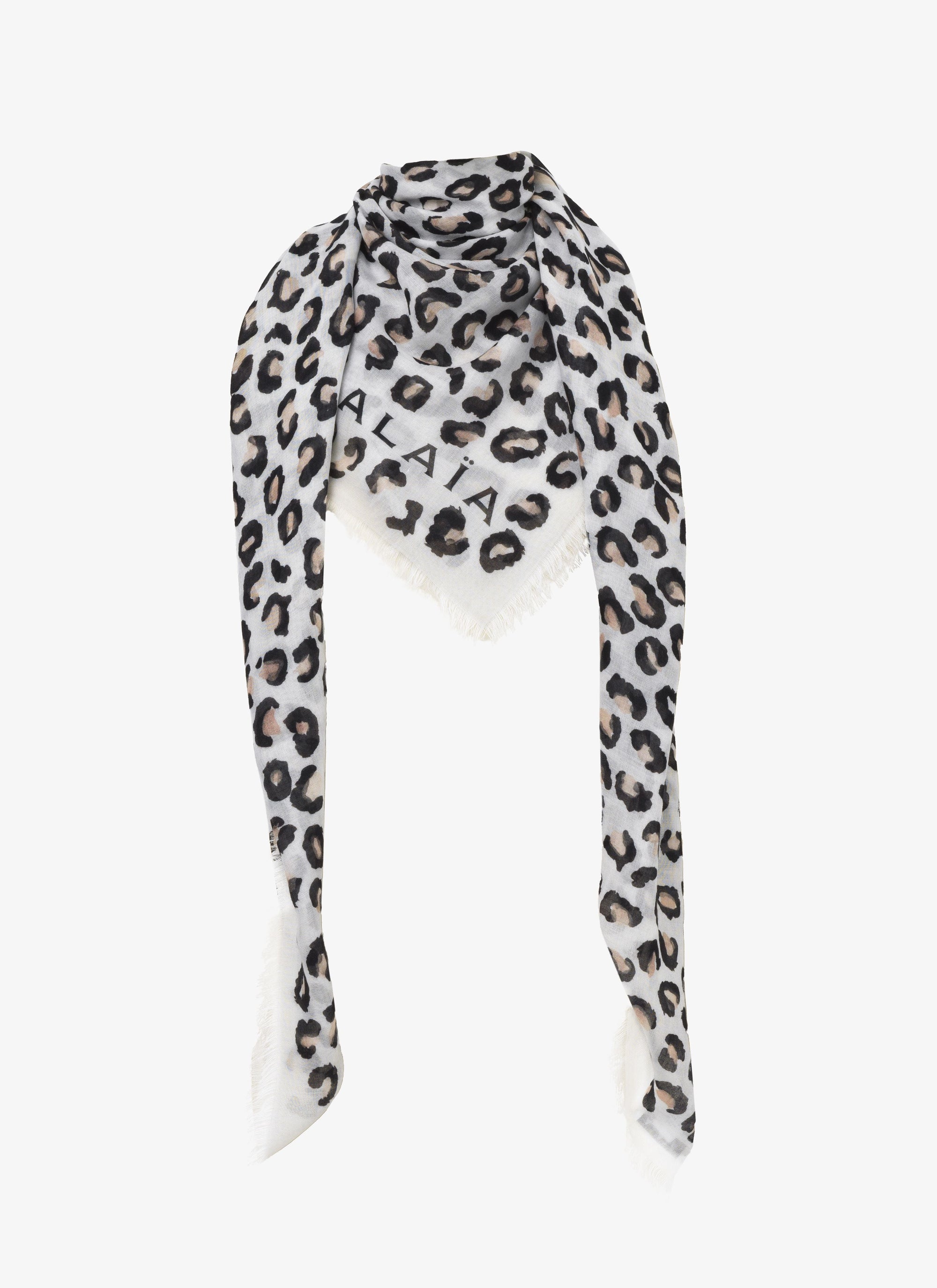 Foulard Pashmina Léopard en cachemire et soie - Blanc & Noir