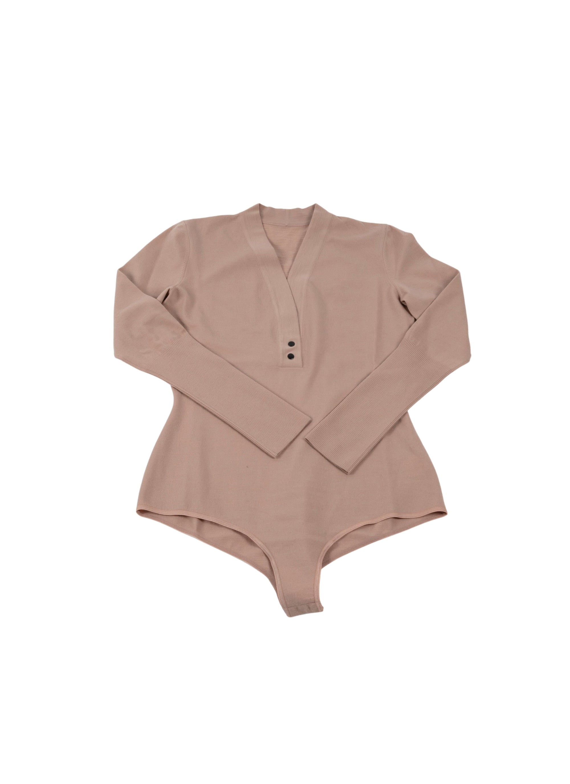 Long-sleeved wool v-neck bodysuit - Flesh