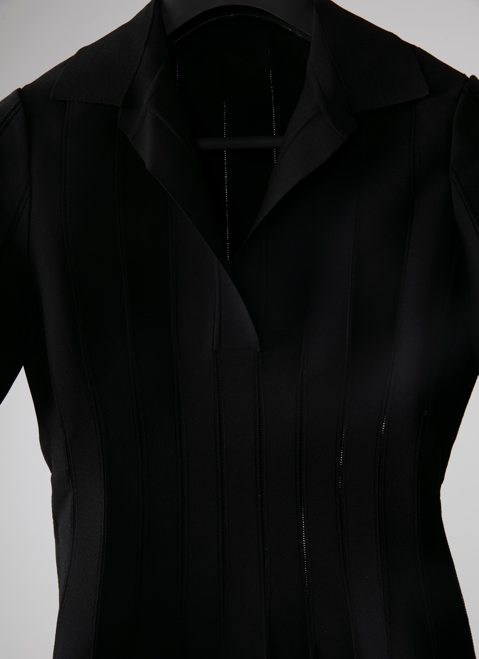 Short-sleeved polo-neck bodysuit with openwork stripes - Black intense