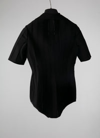 Short-sleeved polo-neck bodysuit with openwork stripes - Black intense
