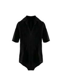 Short-sleeved polo-neck bodysuit with openwork stripes - Black intense