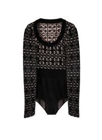 Scoop neck bodysuit - Black & Nude