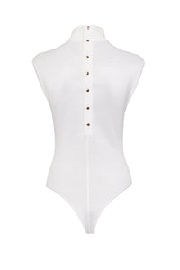 Sleeveless high neck button back bodysuit - White
