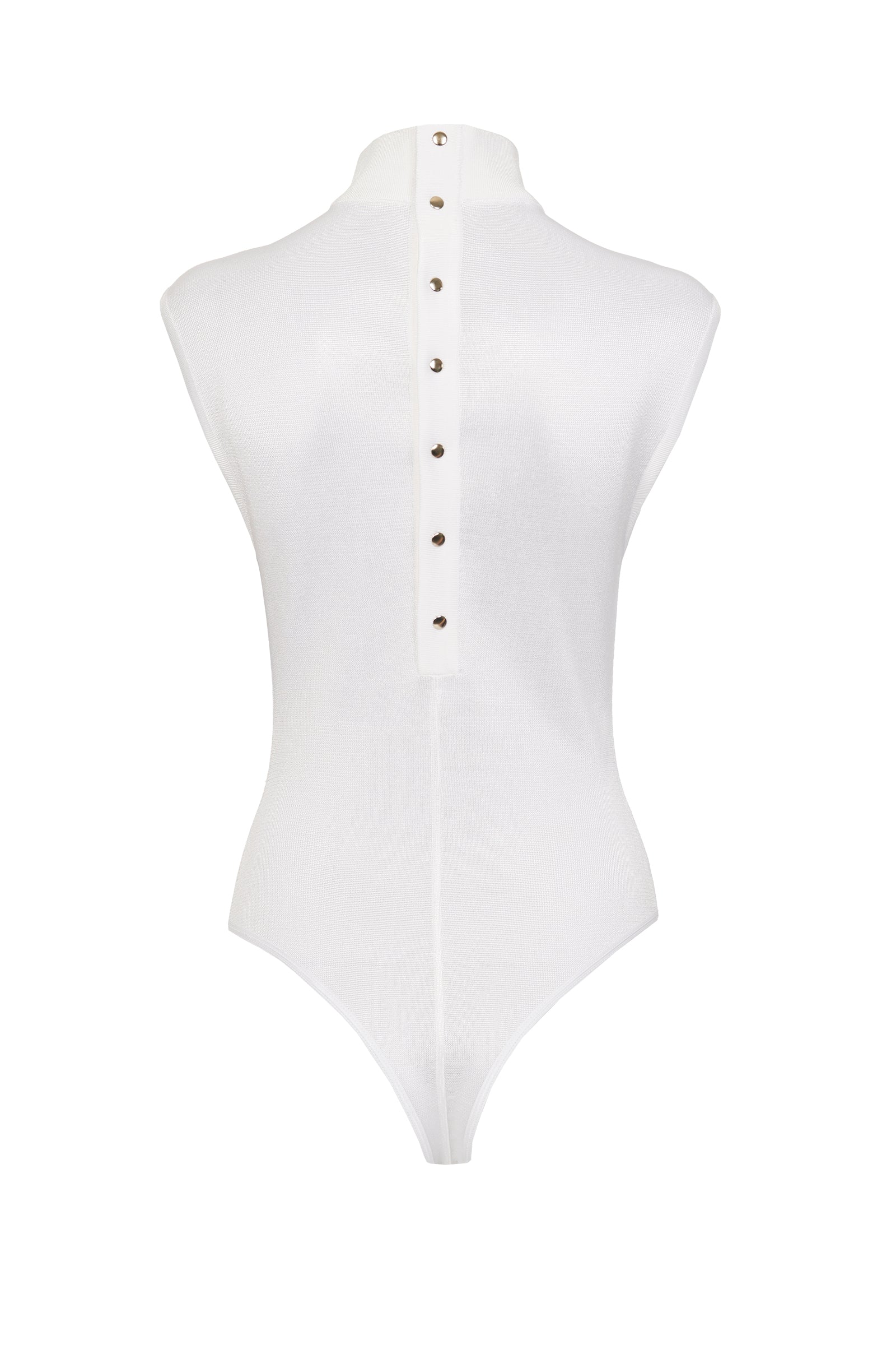 Sleeveless high neck button back bodysuit - White