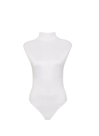 Sleeveless high neck button back bodysuit - White