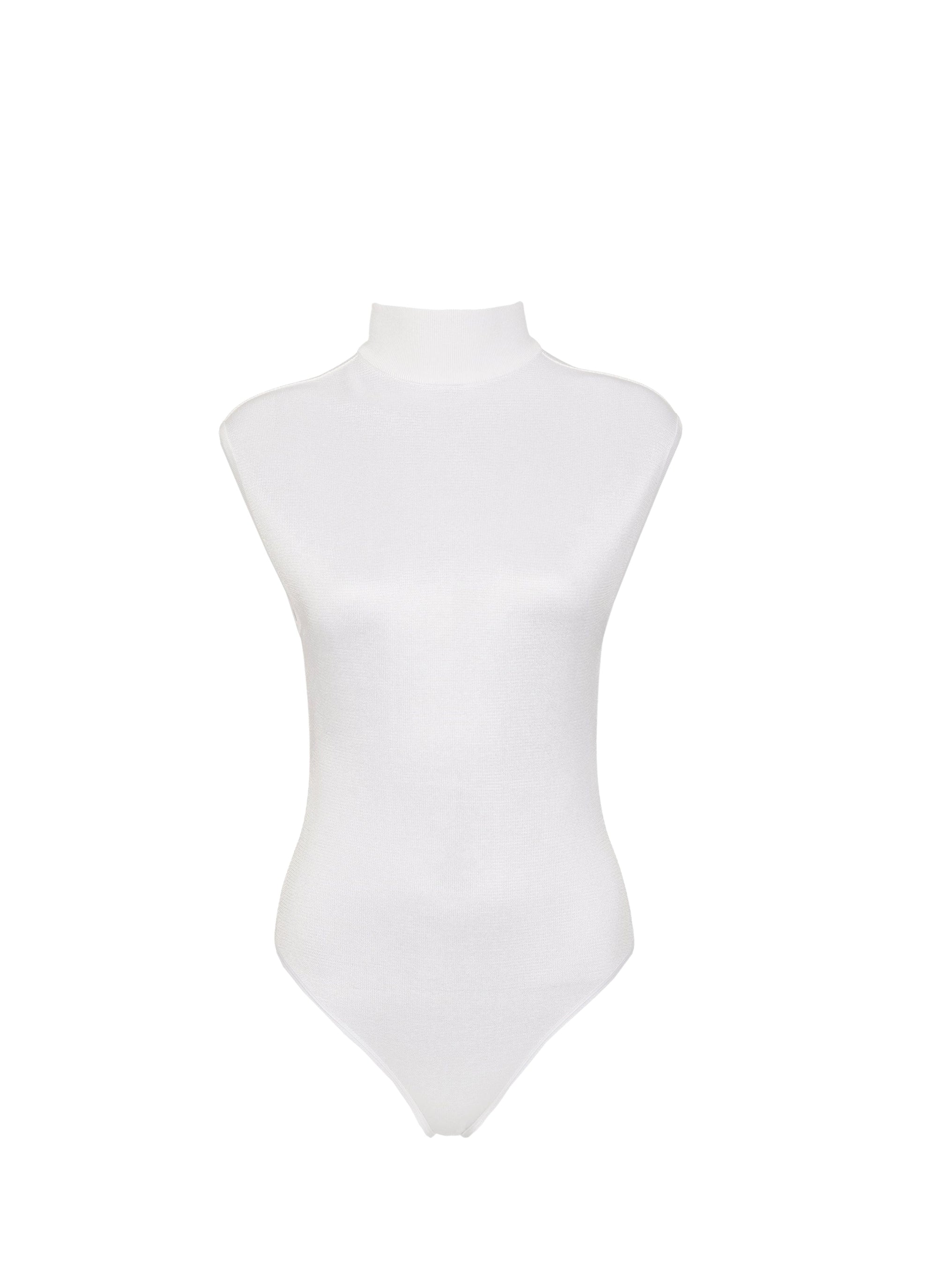 Sleeveless high neck button back bodysuit - White