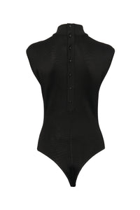 Body à col montant sans manches dos boutonné - Noir