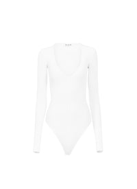 V-neck bodysuit with long ribbed sleeves - White