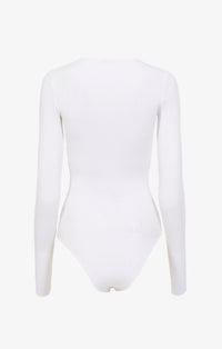 V-neck bodysuit with long ribbed sleeves - White