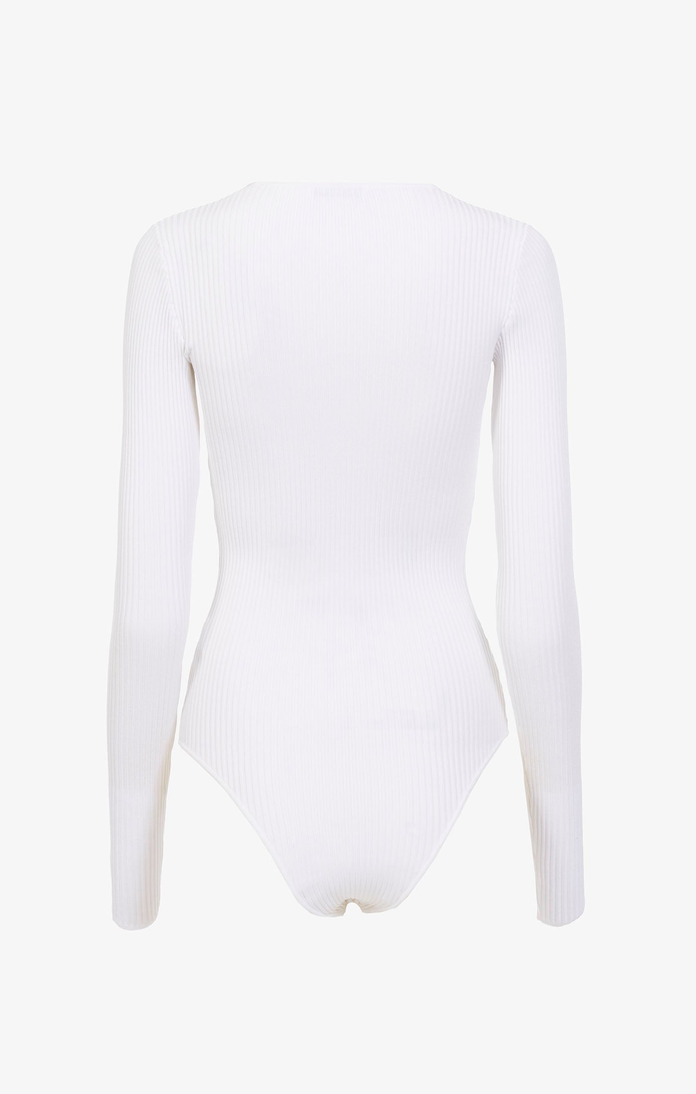 V-neck bodysuit with long ribbed sleeves - White