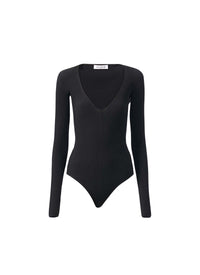 Body à col V et manches longues cotelées - Noir Alaïa