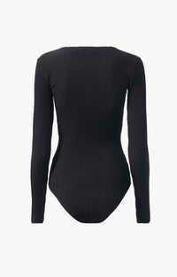 Body à col V et manches longues cotelées - Noir Alaïa