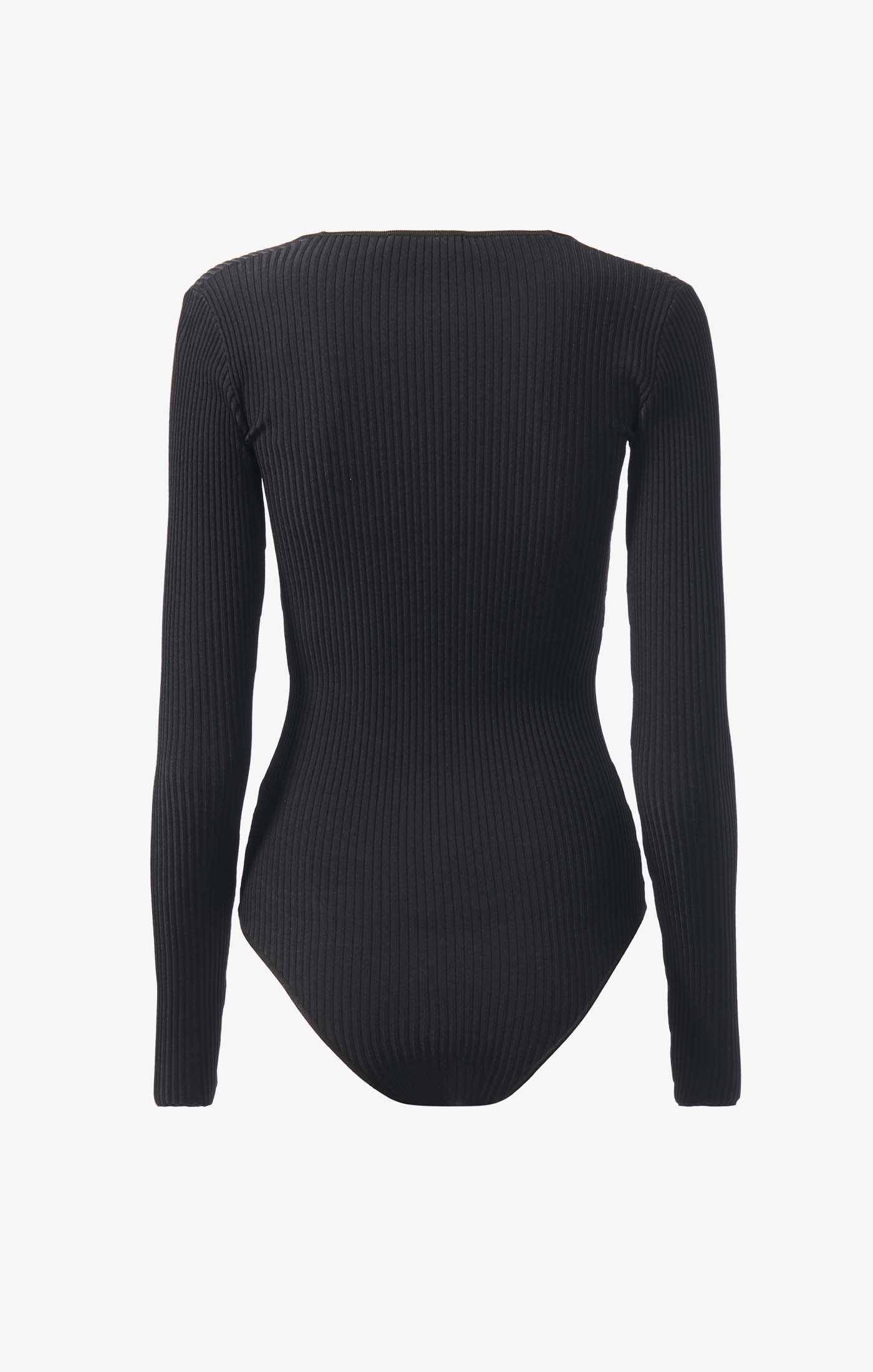 Body à col V et manches longues cotelées - Noir Alaïa
