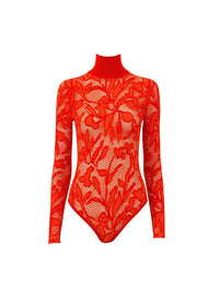 Body en dentelle à col montant - Orange foncé