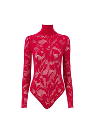 Body en dentelle à col montant - Fuchsia
