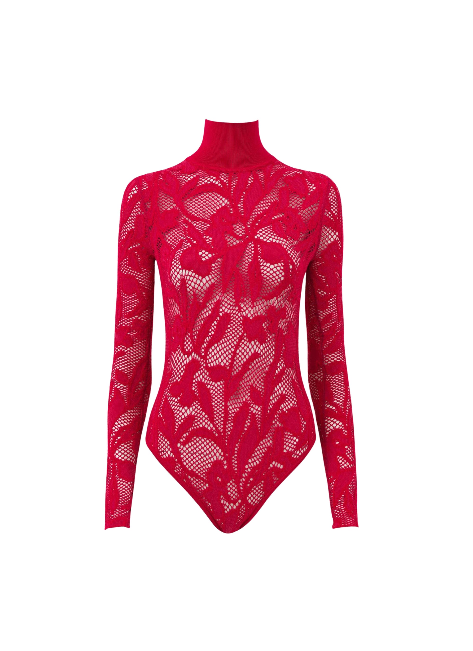 Body en dentelle à col montant - Fuchsia