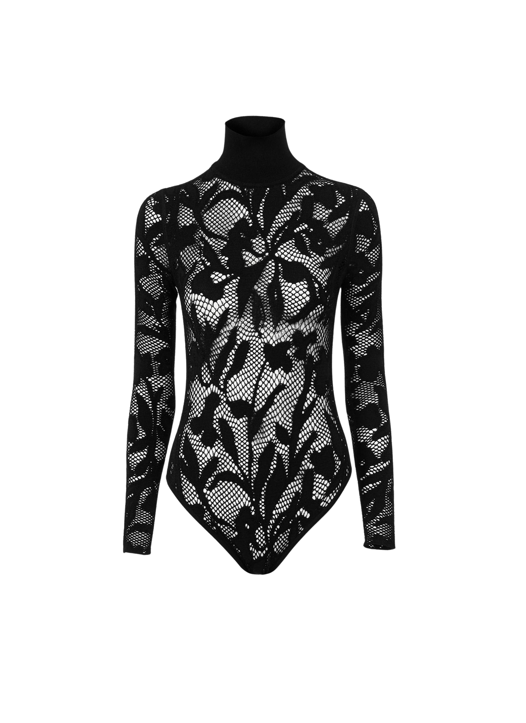 Body en dentelle à col montant - Noir Alaïa