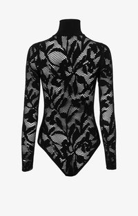 Body en dentelle à col montant - Noir Alaïa