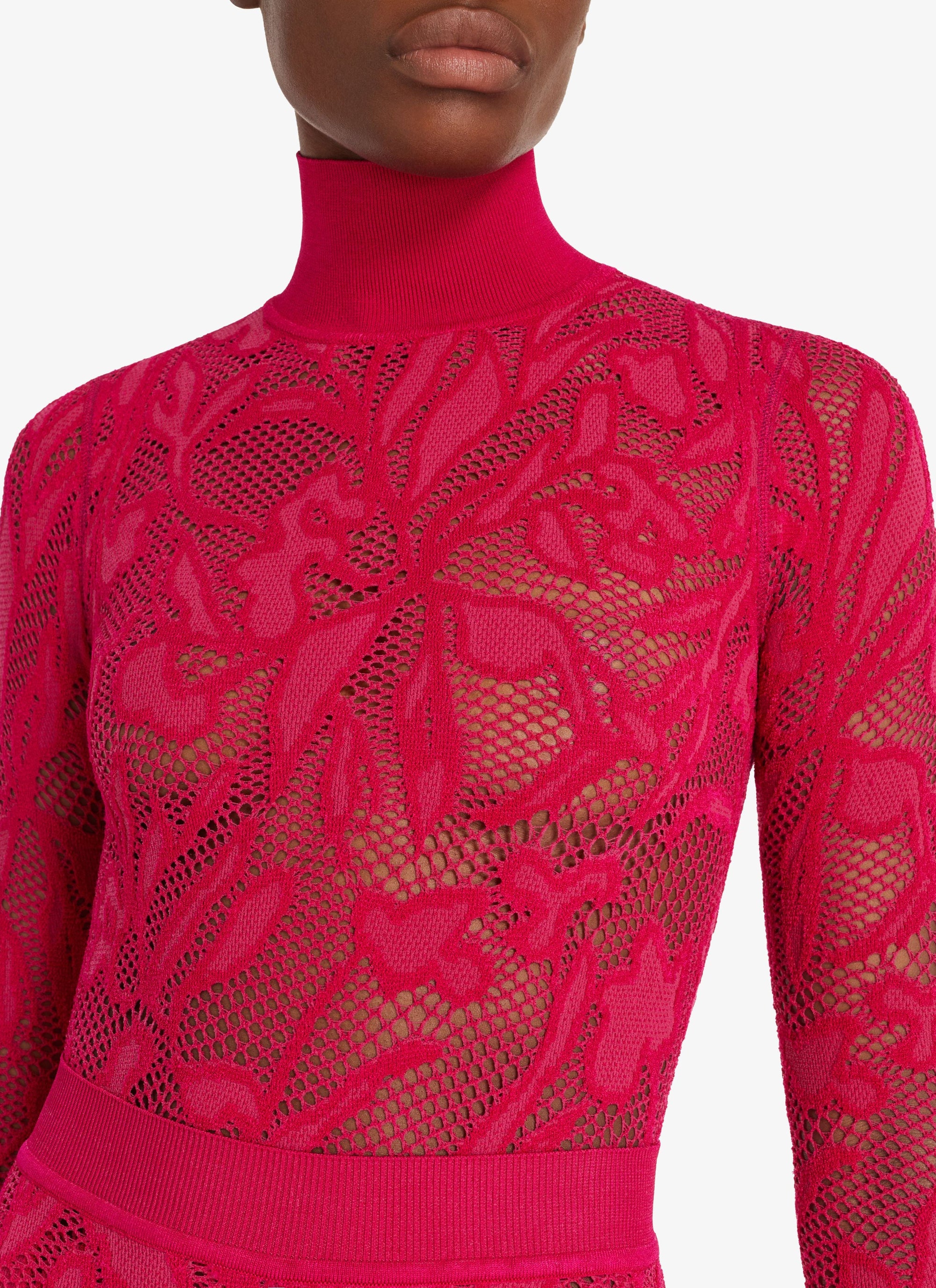 Body en dentelle à col montant - Fuchsia