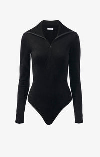 Long-sleeved velvet zip-up bodysuit - Black Alaïa