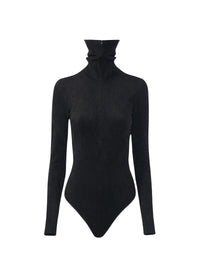 Long-sleeved velvet zip-up bodysuit - Black Alaïa