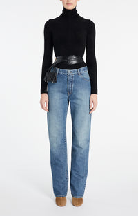 Long-sleeved velvet zip-up bodysuit - Black Alaïa
