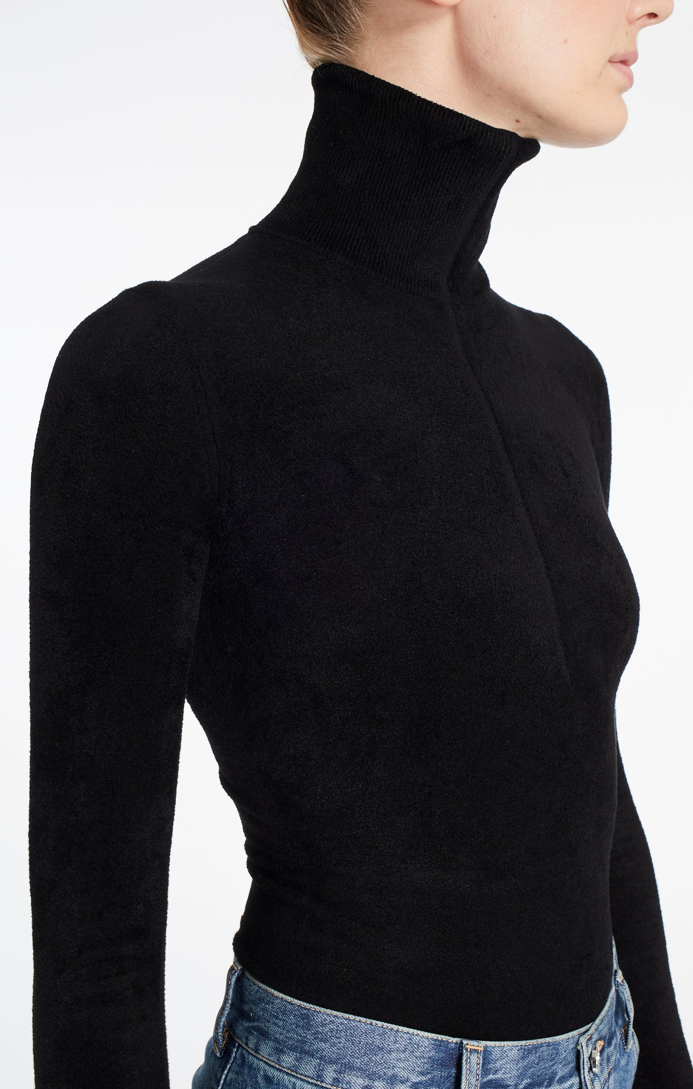 Long-sleeved velvet zip-up bodysuit - Black Alaïa