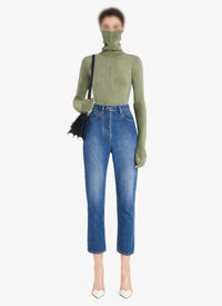Long-sleeved velvet zip-up bodysuit - Green