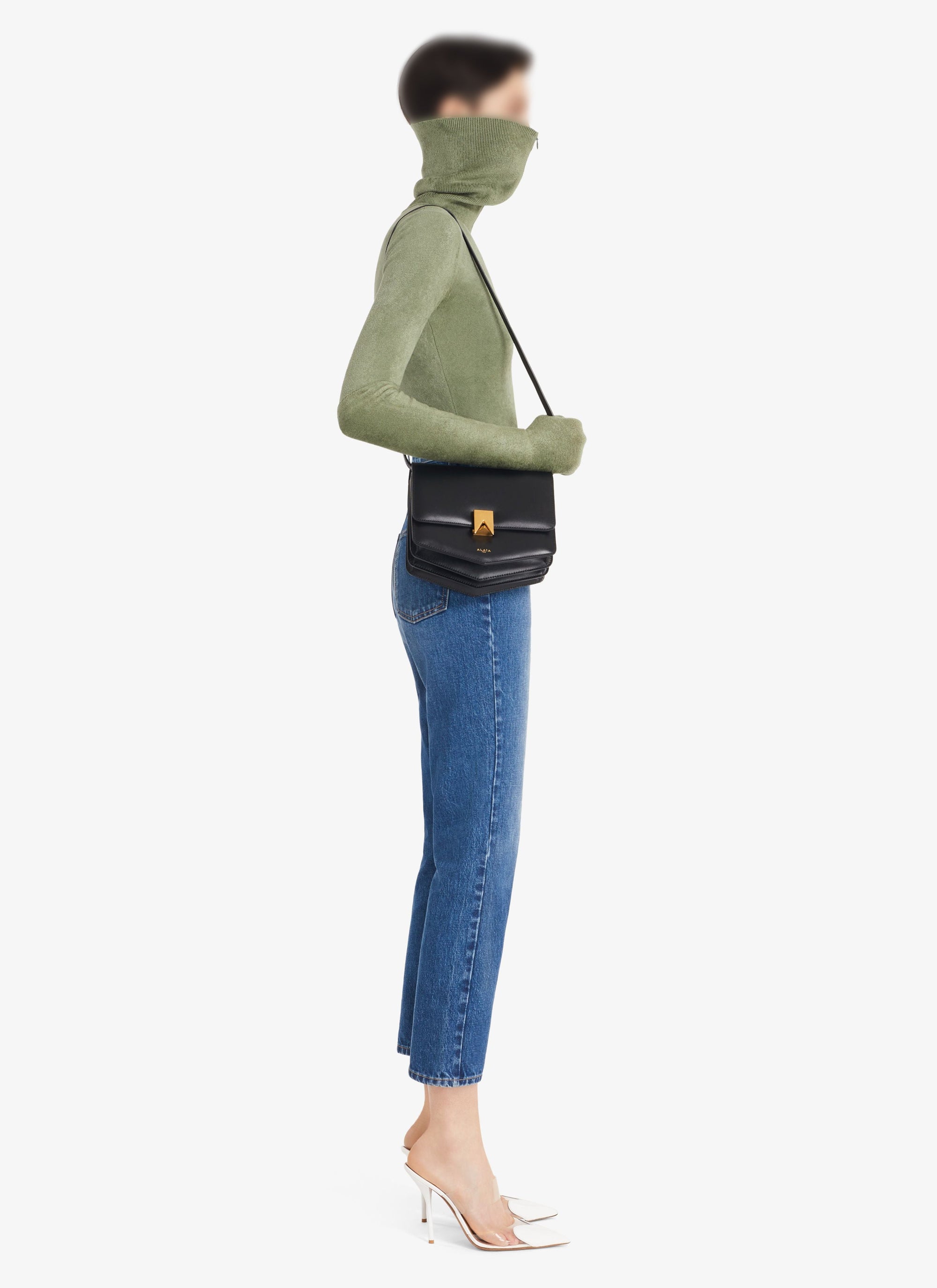 Long-sleeved velvet zip-up bodysuit - Green