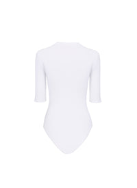 3/4 Sleeve Button Bodysuit - White