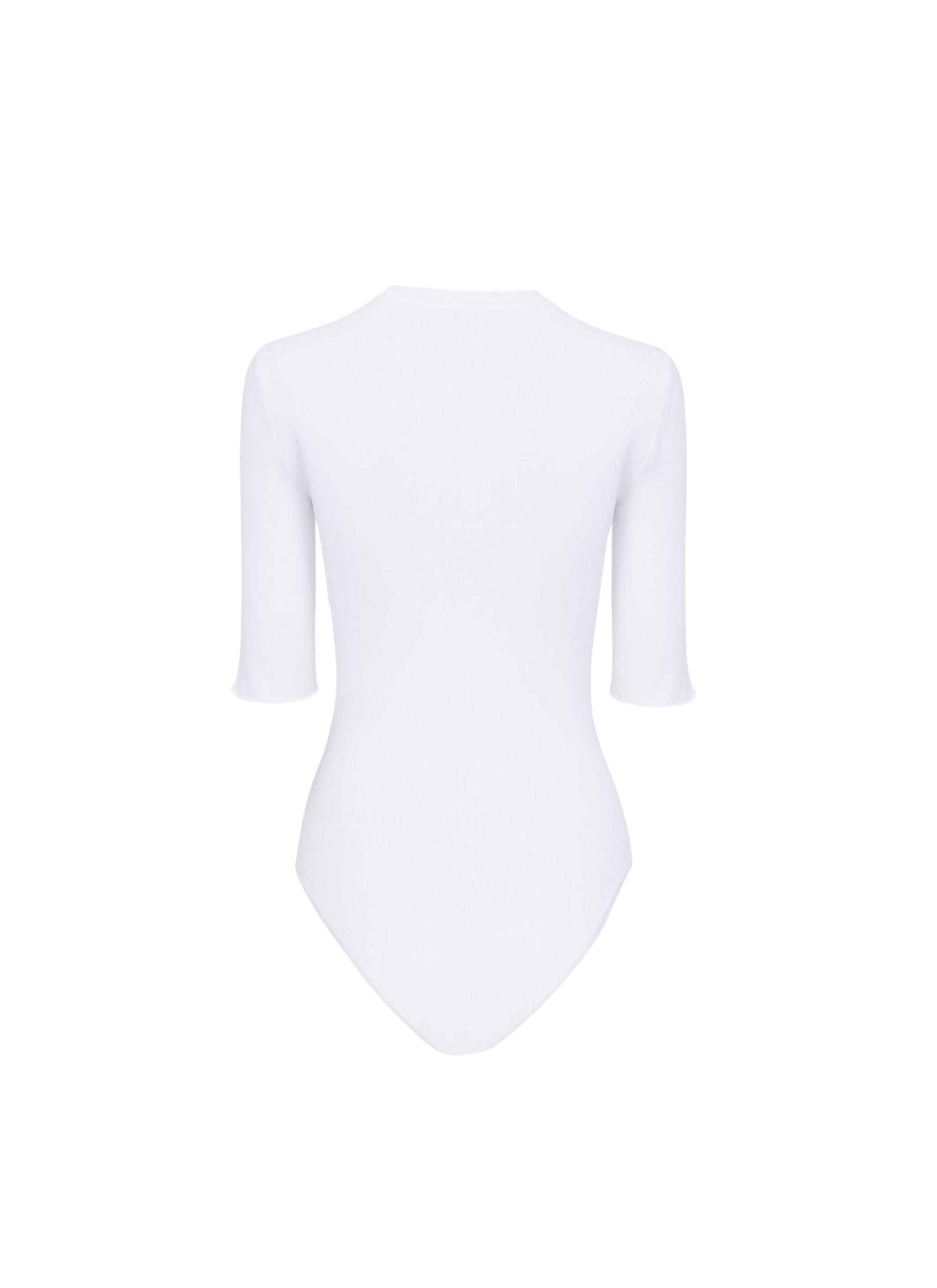 3/4 Sleeve Button Bodysuit - White