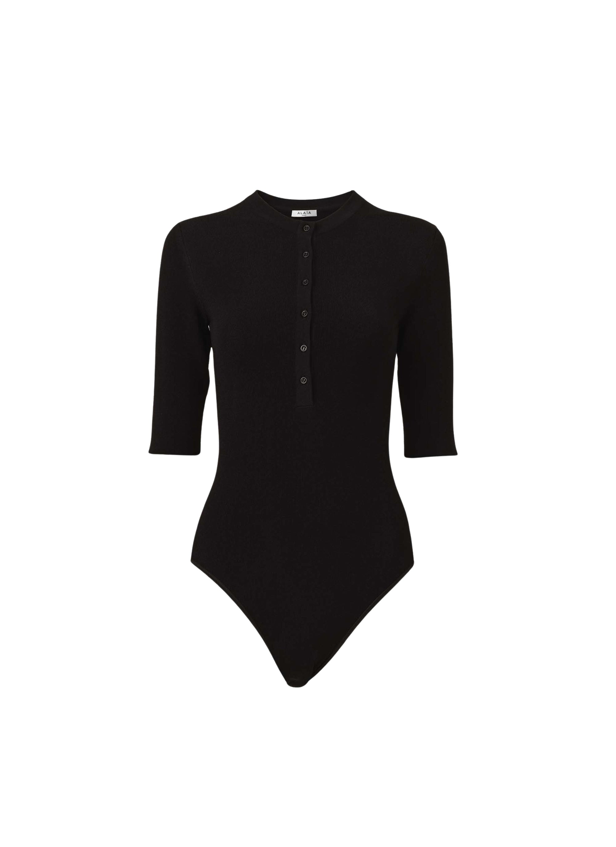 3/4 Sleeve Button Bodysuit - Black Alaïa