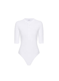 3/4 Sleeve Button Bodysuit - White