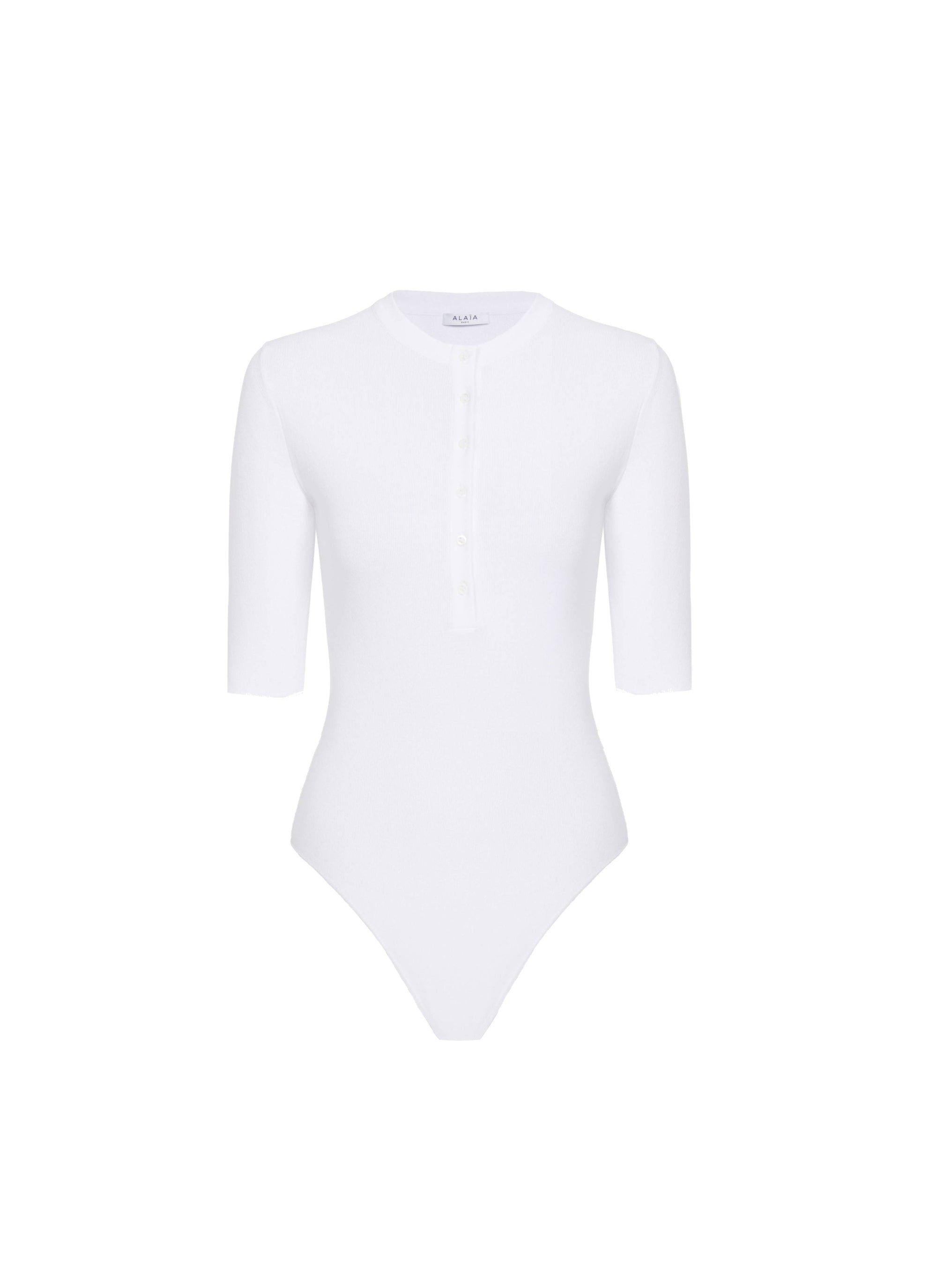 3/4 Sleeve Button Bodysuit - White