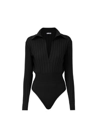 Body Ambra Polo à manches longues en laine - Noir Alaïa