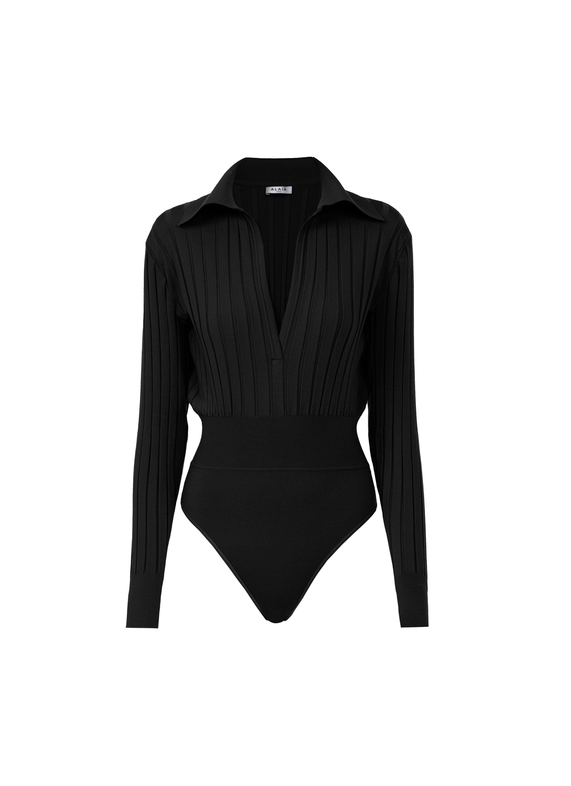 Body Ambra Polo à manches longues en laine - Noir Alaïa