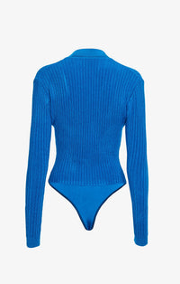 V-Neck Buttoned Bodysuit - Blue