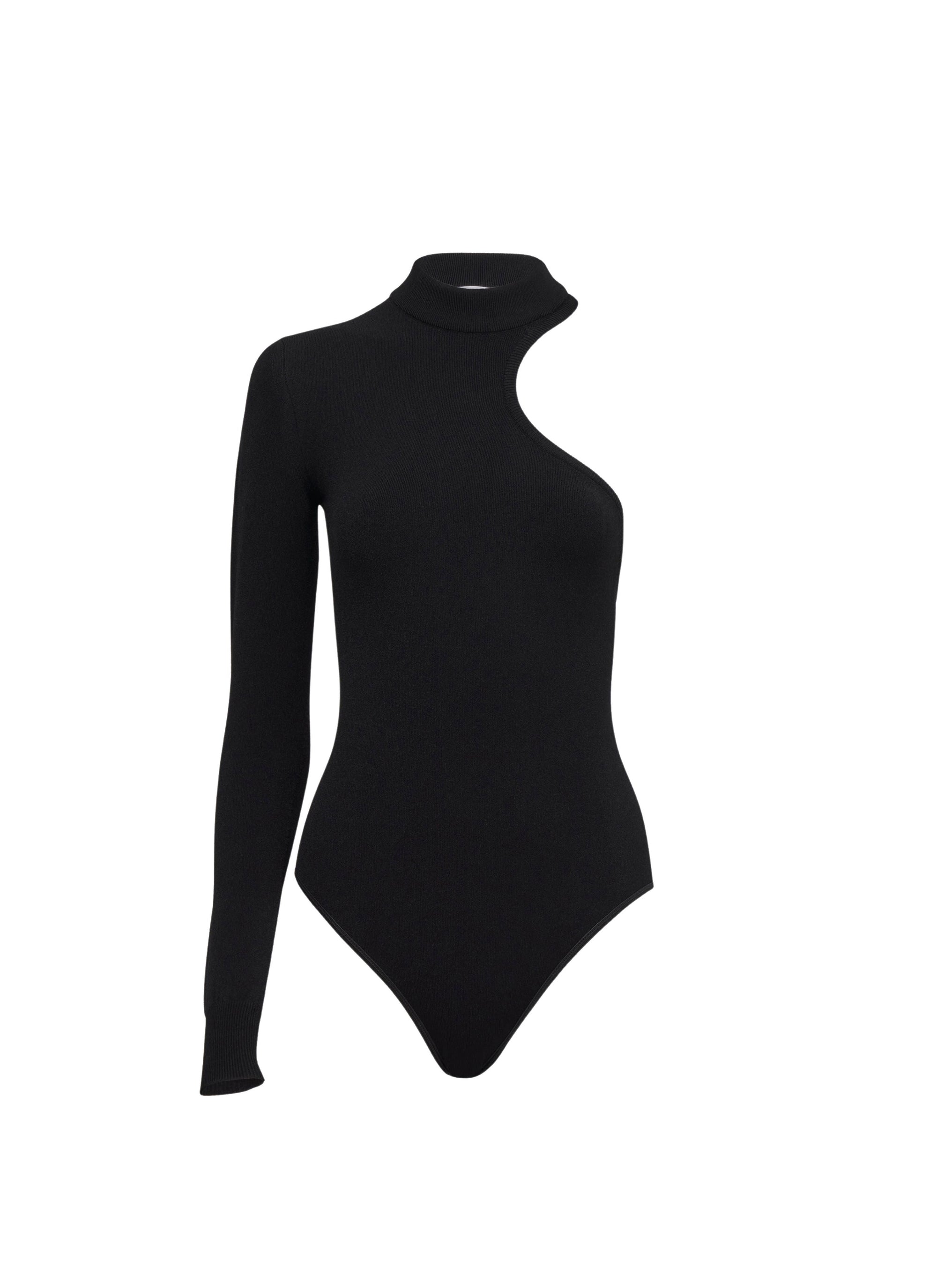 Body asymétrique à manches longues - Noir Alaïa