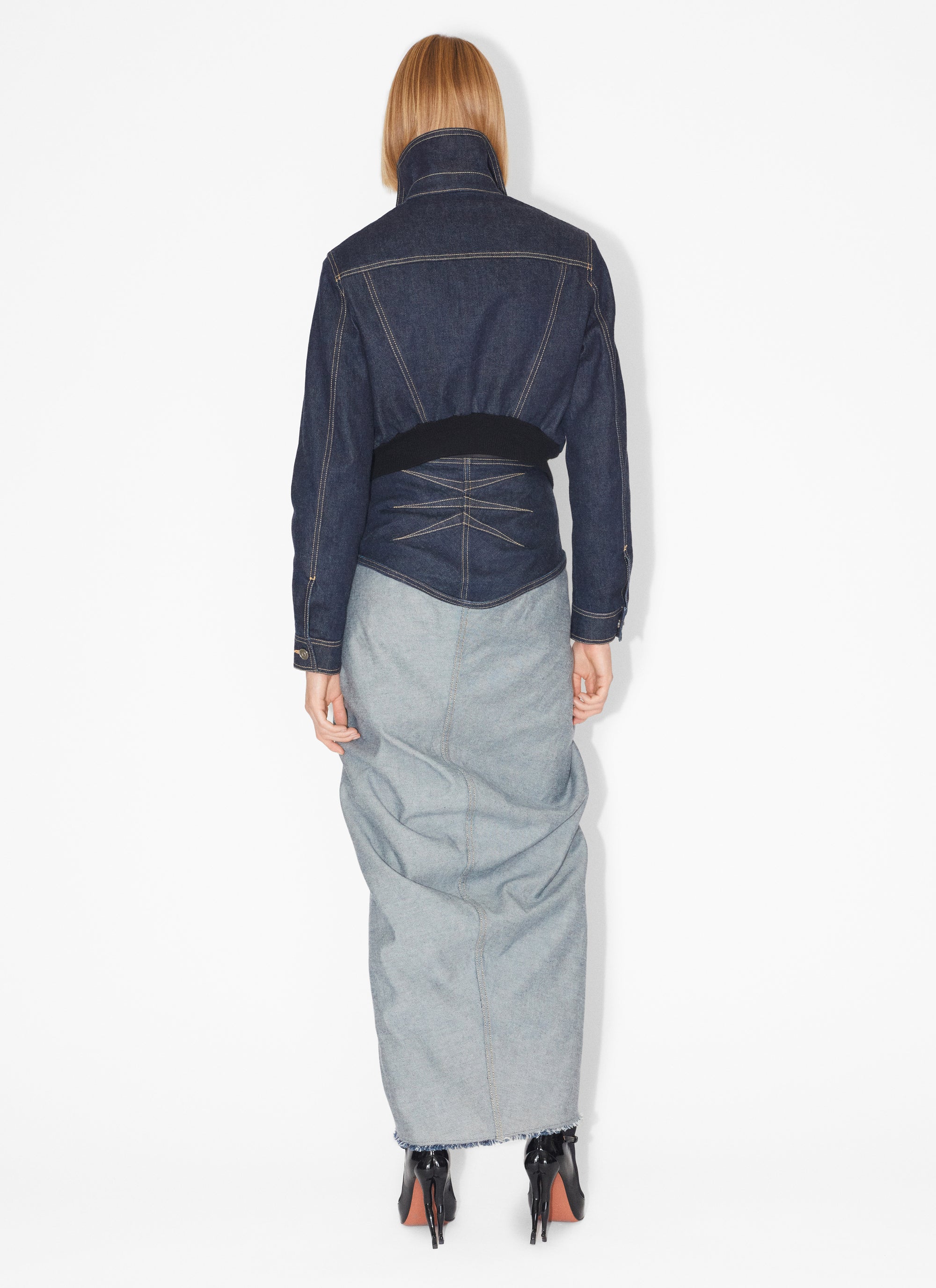 Jupe drapée en denim brut - Bleu Denim