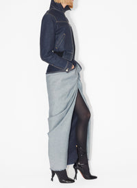 Jupe drapée en denim brut - Bleu Denim