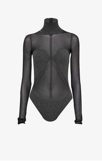 Long-sleeved sheer bodysuit - Mottled grey
