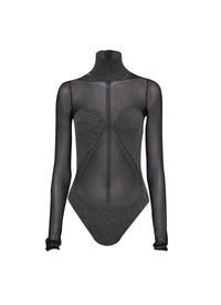 Long-sleeved sheer bodysuit - Mottled grey