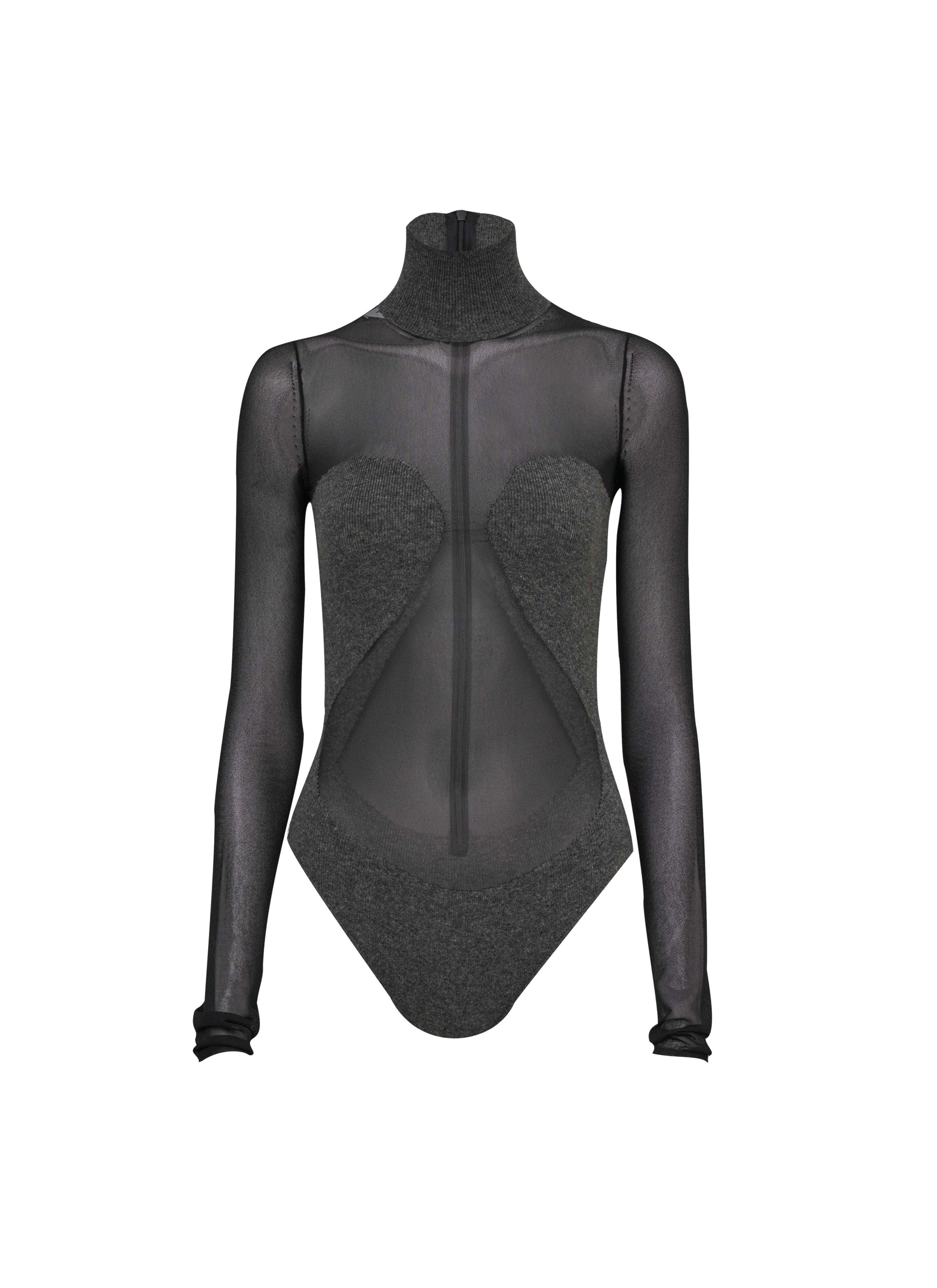 Long-sleeved sheer bodysuit - Mottled grey