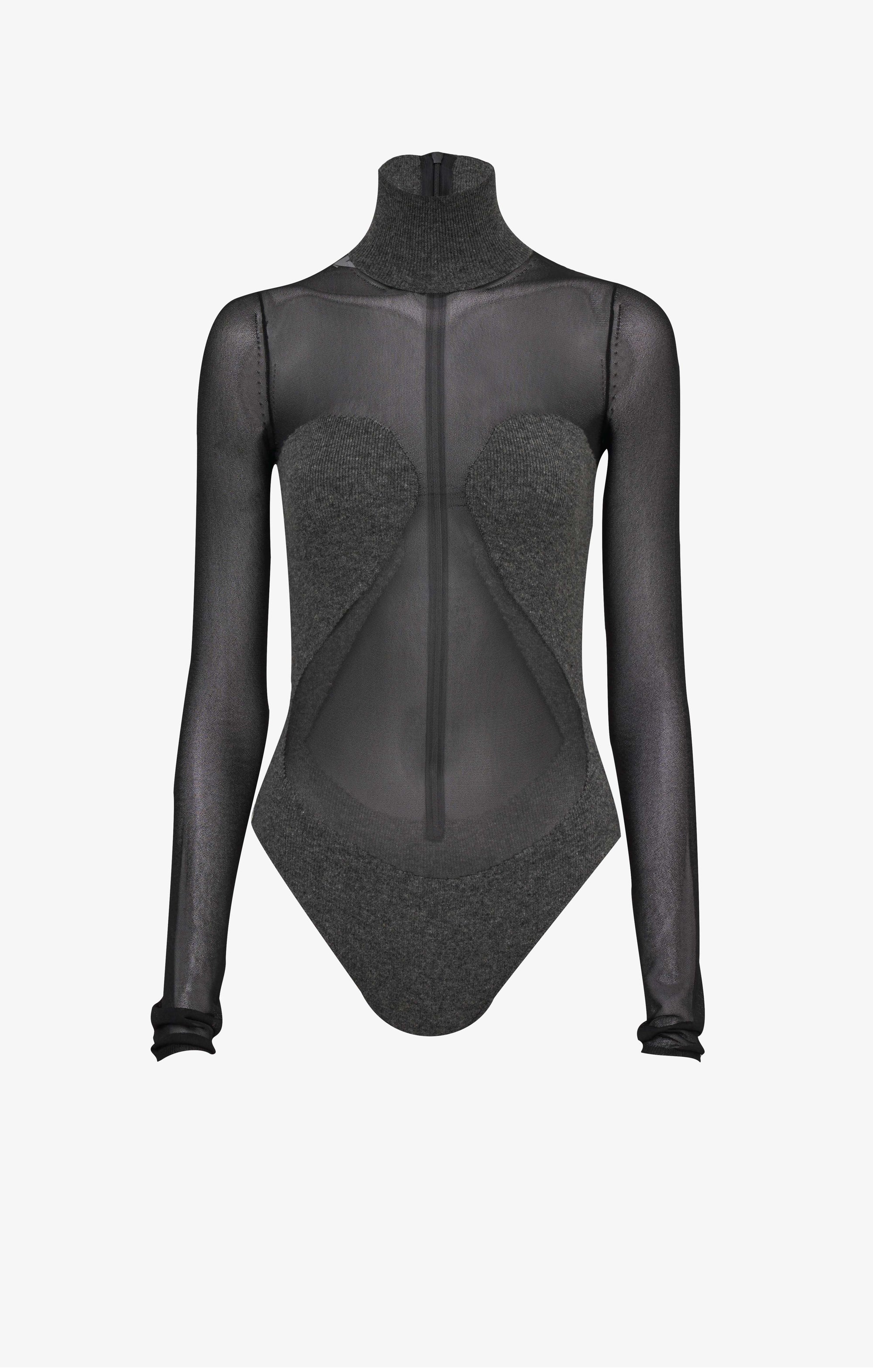Long-sleeved sheer bodysuit - Mottled grey