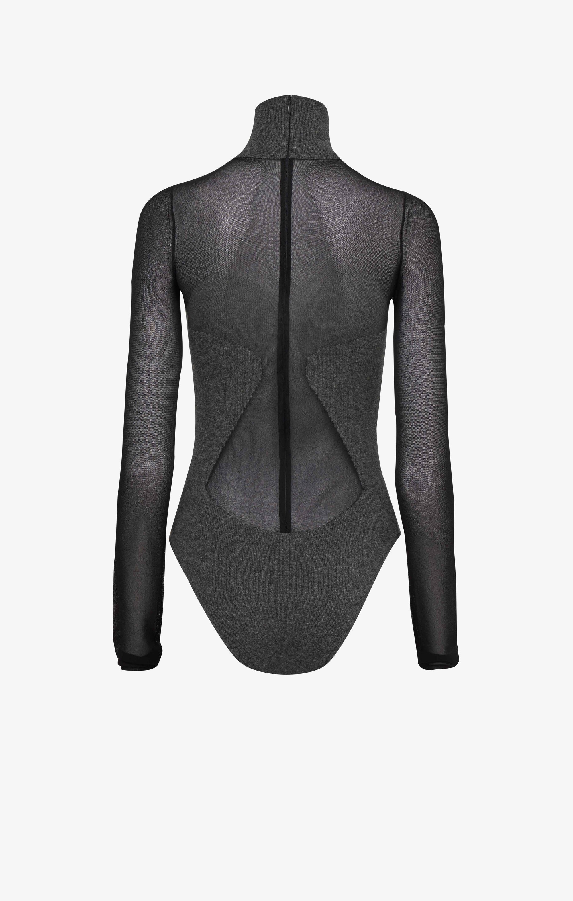 Long-sleeved sheer bodysuit - Mottled grey