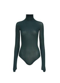 Long-sleeved sheer bodysuit in wool - Dark green
