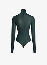 Long-sleeved sheer bodysuit in wool - Dark green